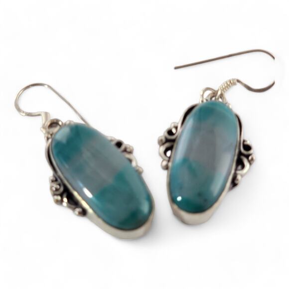 Sterling Silver Teardrop Earrings with Striated Blue Gemstone - Picture 9 of 16